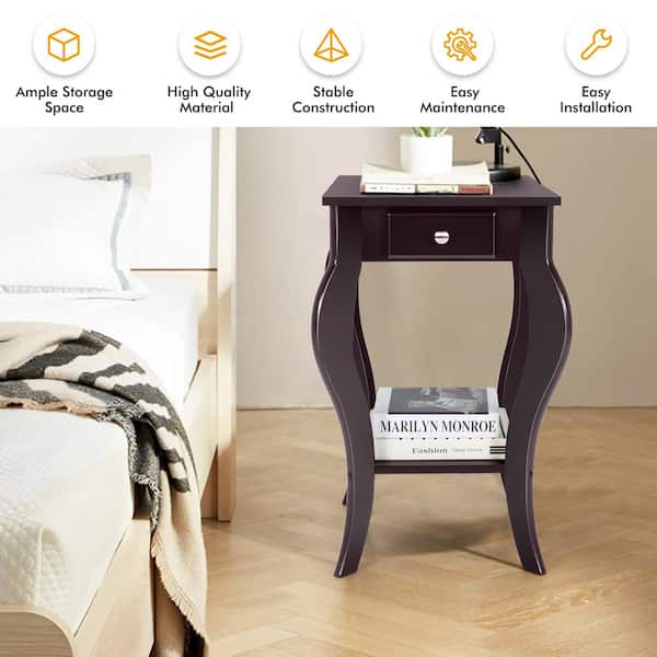 Side Table With Drawer Furniture End Accent Nightstand Bedroom Wood Shelf Brown 