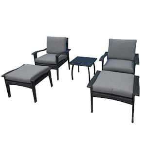 Gray 5-Piece Wicker Metal Outdoor Sectional Set with Gray Cushions
