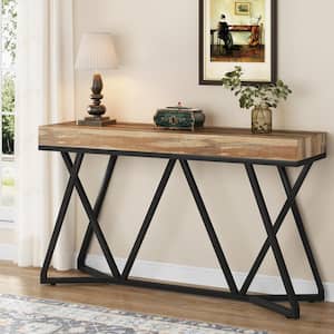 Benjamin 55 in. Retro Brown Rectangle Wood Console Table Behind Sofa Entryway Couch Accent Wall Table Home Office