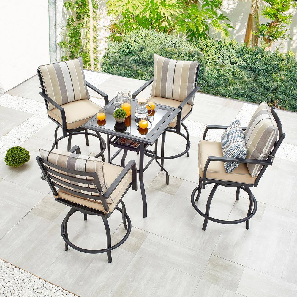 Patio Festival 5 Piece Metal Outdoor Dining Set With Beige Cushions Pf18264 264 265 The Home Depot 3798