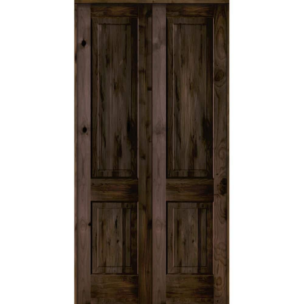 48 in. x 96 in. Rustic Knotty Alder 2-Panel Universal/Reversible Black Stain Wood Prehung Interior Double Door price history on PriceWatchPro