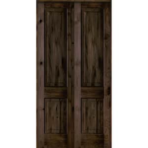 48 in. x 96 in. Rustic Knotty Alder 2-Panel Universal/Reversible Black Stain Wood Prehung Interior Double Door