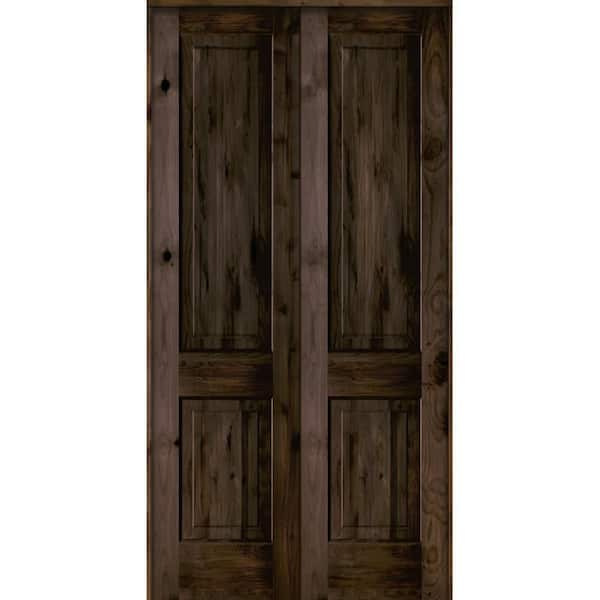 Krosswood Doors 72 in. x 96 in. Rustic Knotty Alder 2-Panel Universal/Reversible Black Stain Wood Double Prehung Interior Door