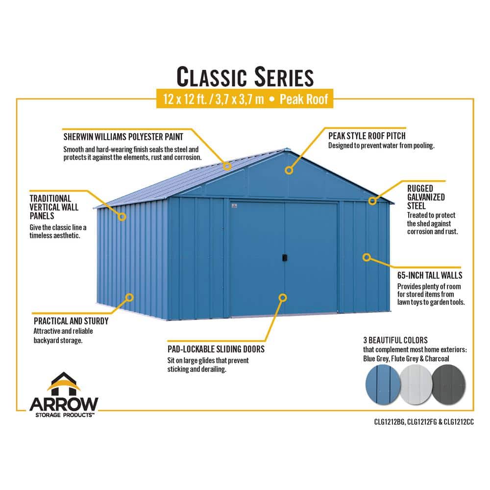 12' x 12' Charcoal Steel Storage Shed Kit