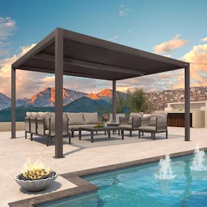 11 ft. x 14 ft. Bronze Aluminum Frame Outdoor Louvered Pergola Hardtop Gazebo with Adjustable Roof for Garden Backyard