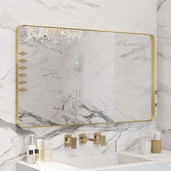 40 in. W x 24 in. H Premium Aluminum Framed Rectangular Bathroom Vanity Wall Mirror in Gold