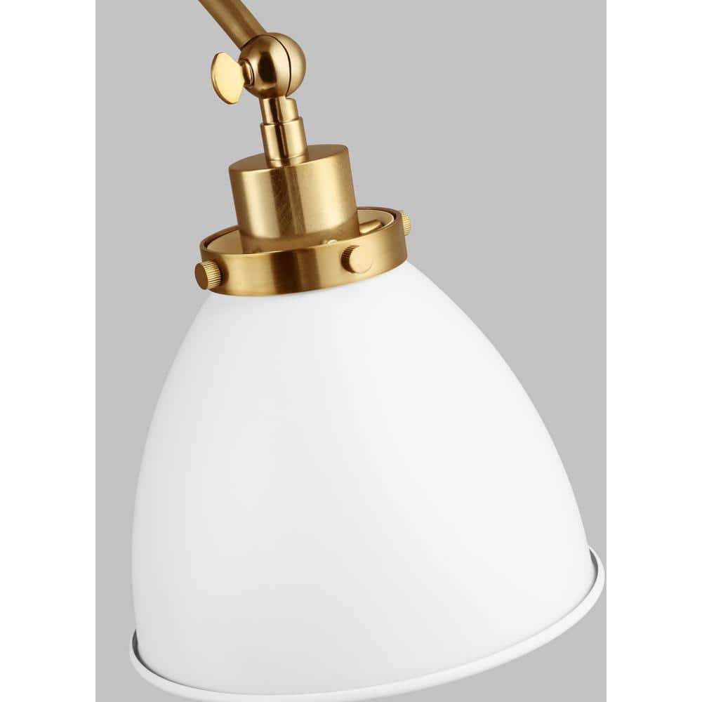 Matte White and Burnished Brass Adjustable Wall Sconce