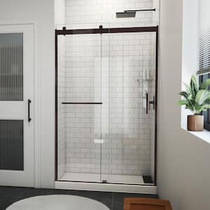 Sapphire-V 48 in. W x 76 in. H Sliding Semi Frameless Bypass Shower Door in Oil Rubbed Bronze with Clear Glass