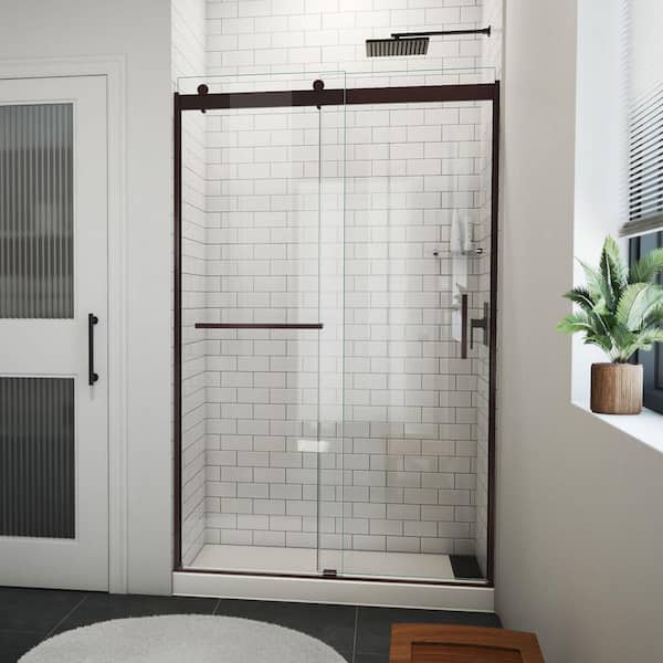 DreamLine Sapphire-V 48 in. W x 76 in. H Sliding Semi Frameless Bypass Shower Door in Oil Rubbed Bronze with Clear Glass