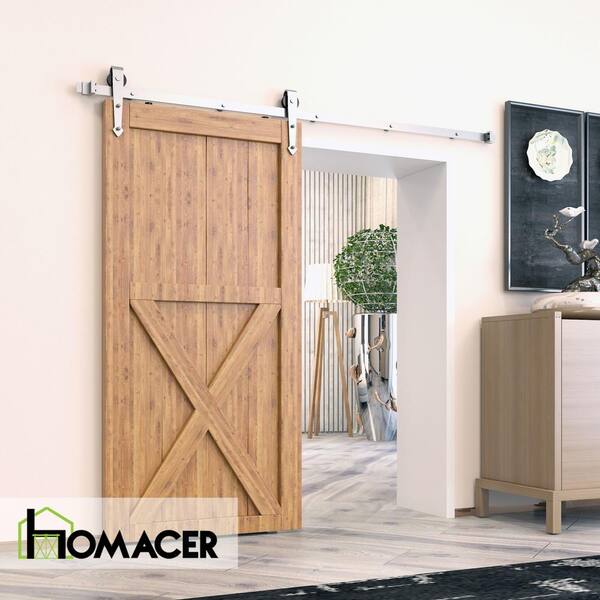 HOMACER 6 ft./72 in. Brushed Nickel Non-Bypass Sliding Barn Door