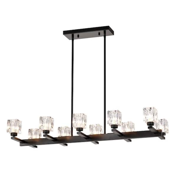 Hera 10-Light Matte Black Chandelier with Adjustable Height and Crystal Shade (10*G9 Bulbs Included)