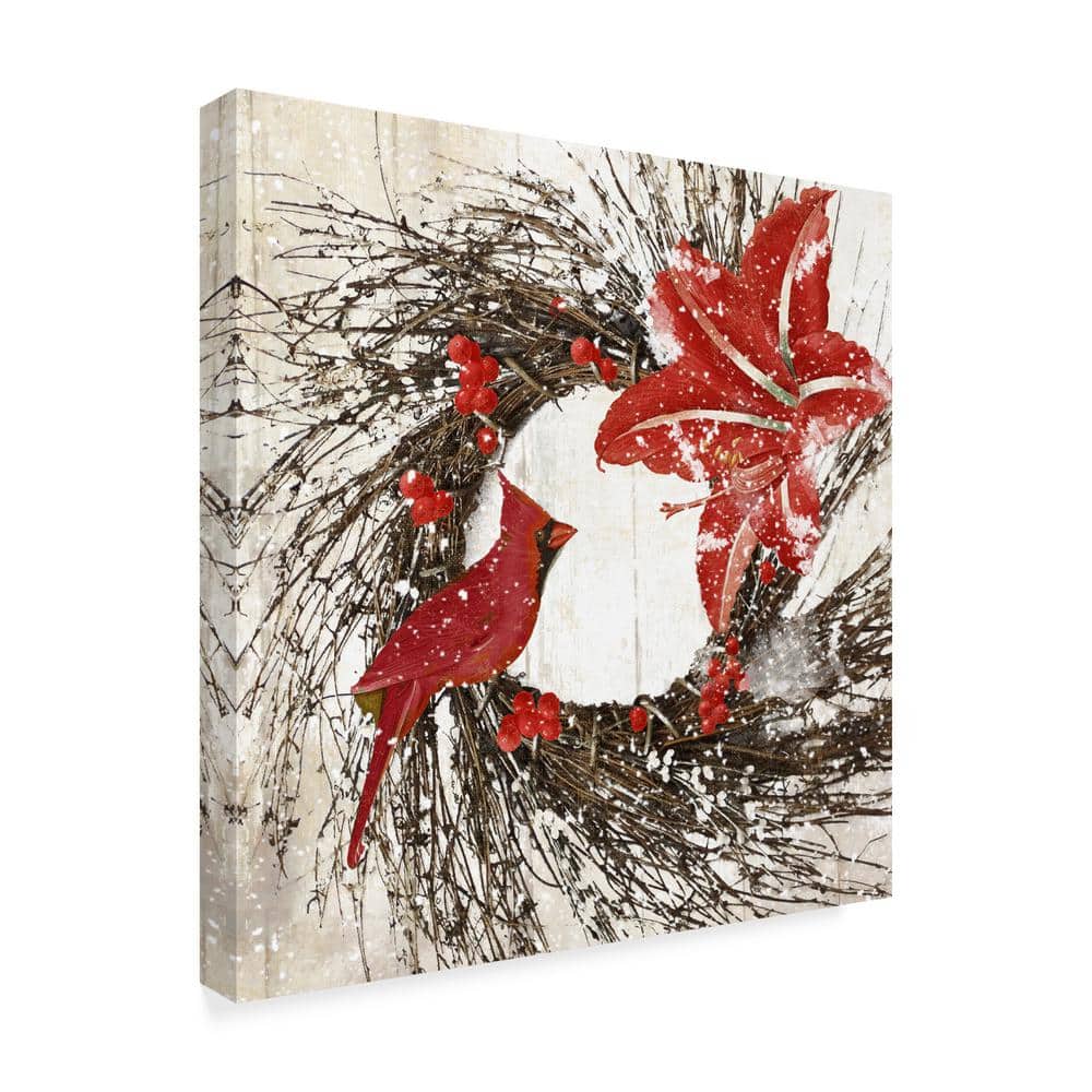 Cardinal Christmas I Red and White Canvas Wall Art