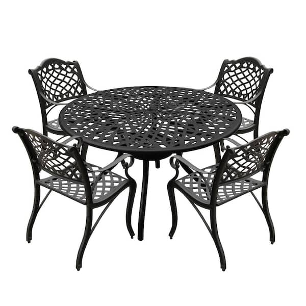 Oakland Living Black 5-Piece Round Aluminum Mesh Outdoor Dining Set with 4-Chairs