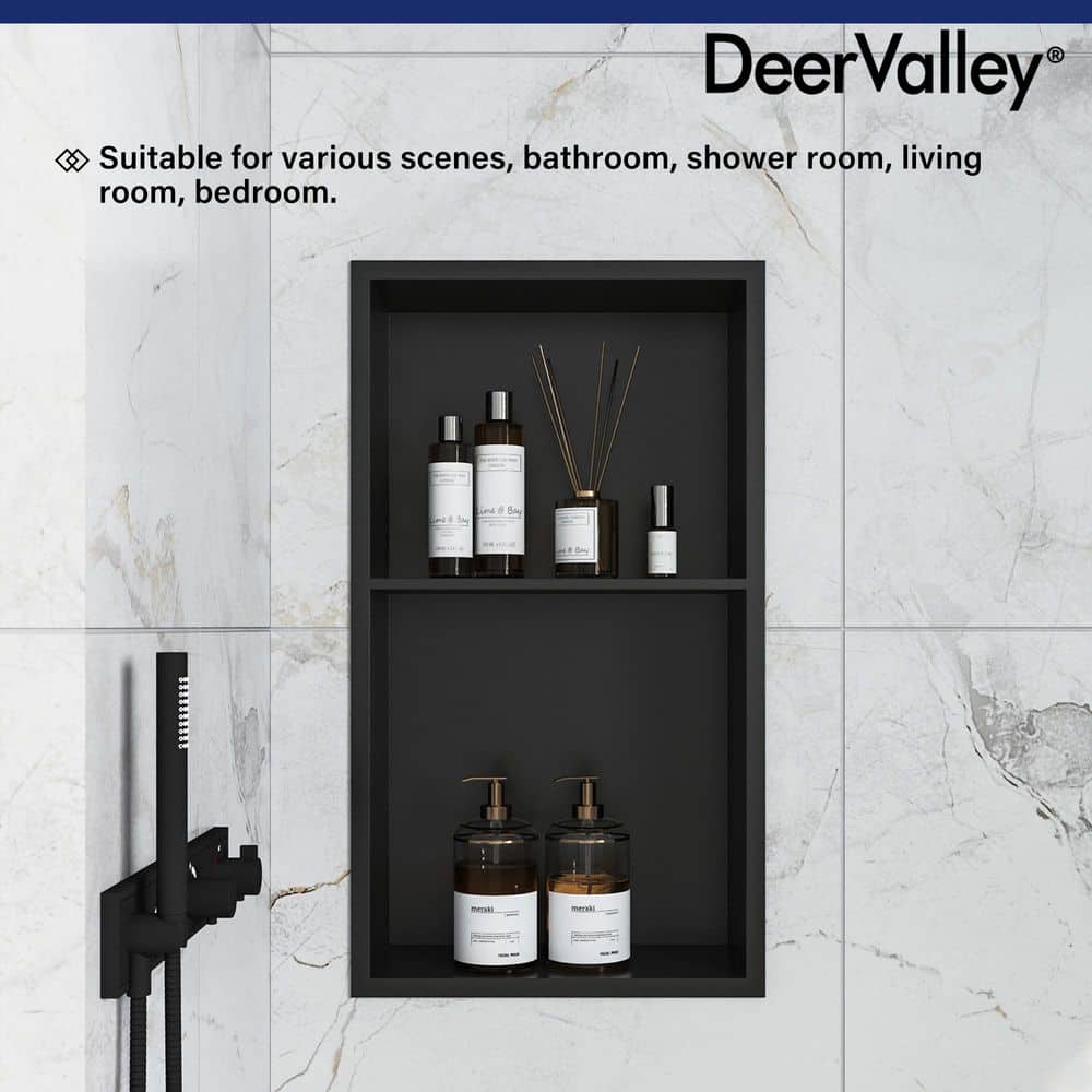Matte Black Stainless Steel Wall Mount Shower Niche with Double Shelf