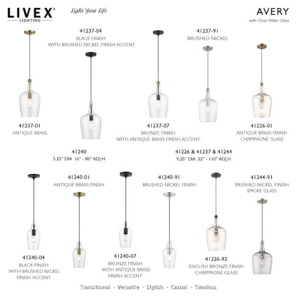 Livex Lighting Avery 1-Light Brushed Nickel Mini Pendant with