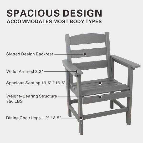 【394】 Gray Plastic Weather Resistant Outdoor Dining Chair, HDPE Patio