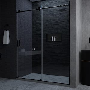 Ruhr 60 in. W x 76 in. H Sliding Semi-Frameless Shower Door in Matte Black Finish with Clear Glass
