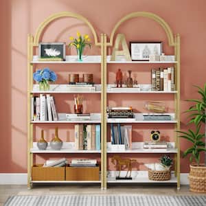 Eulas 72.4 in. Tall White Engineered Wood 5-Shelf Etagere Bookcase Arched Bookshelf
