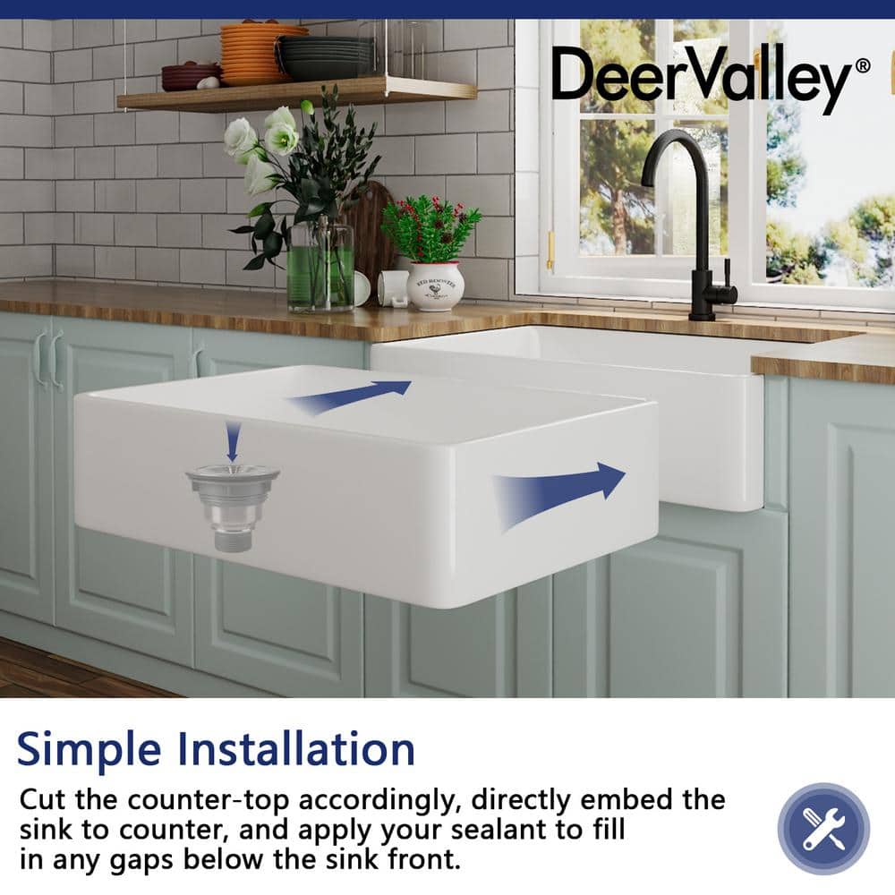 White Fireclay Farmhouse Single Bowl Kitchen Sink