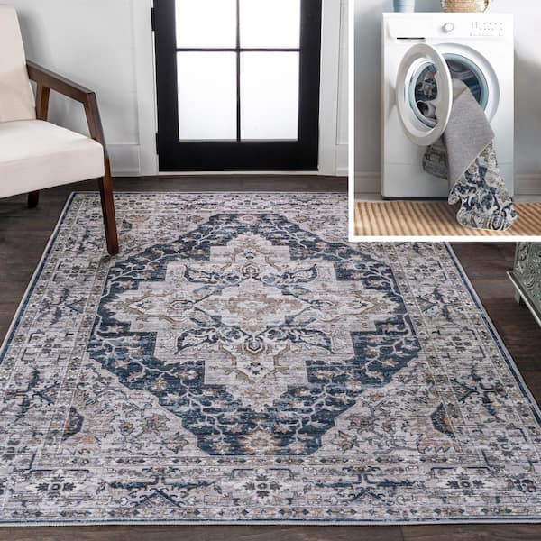 JONATHAN Y Didim Boho Gray Medallion Machine-Washable Navy/Light Gray 3 ft. x 5 ft. Area Rug