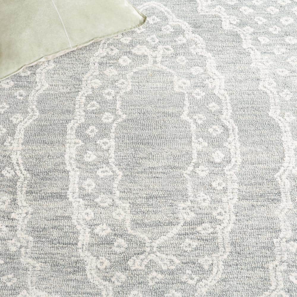 Ivory and Grey Hand Tufted Wool Area Rug, 5' x 8'