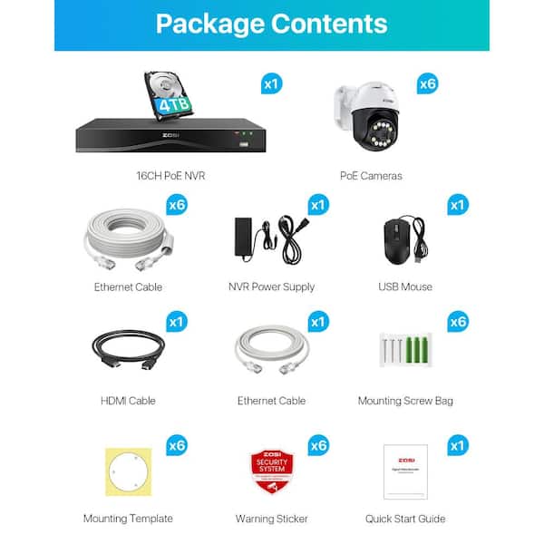 WI-FI２台セット(４ＴＢ) ZOSI 4K 8MP 16-Channel 4TB NVR Home Security Camera System with 6