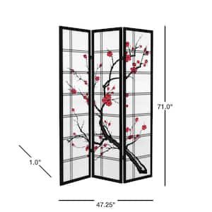 6 ft. Black Canvas Cherry Blossom 3-Panel Room Divider