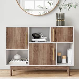 Ellipse White Cube Storage with Display Shelves and Brown Cabinet Doors