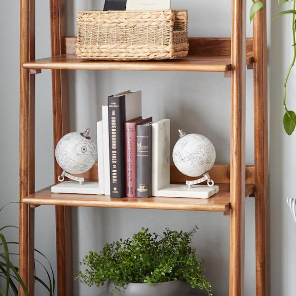 Litton Lane White Marble Globe Bookends with Marble Bases (Set of 2)