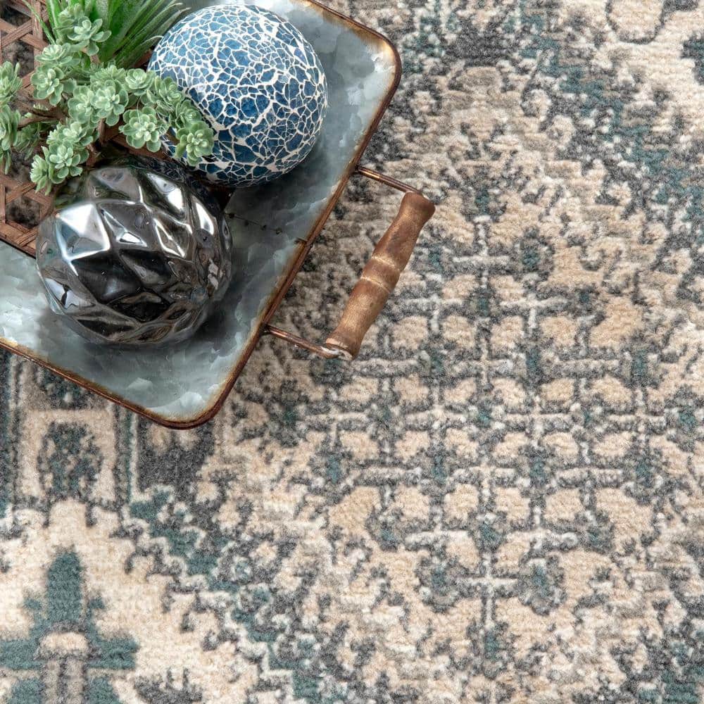 Charcoal 3' x 5' Synthetic Traditional Tile Area Rug