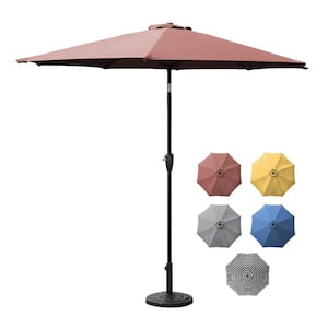 9 ft. Outdoor Aluminum Patio Umbrella, Round Market Umbrella with Push Button Tilt and Crank for Shade, Sienna