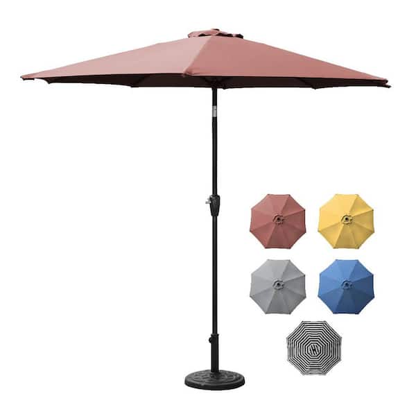 BP belle patio 9 ft. Outdoor Aluminum Patio Umbrella, Round Market Umbrella with Push Button Tilt and Crank for Shade, Sienna