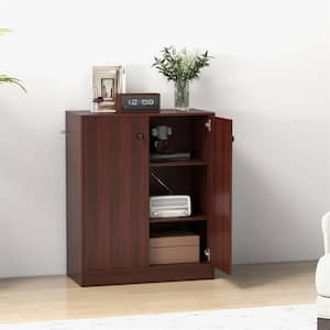 2-Door Brown 33.5 in. H Storage Cabinet Freestanding Storage Organizer with 3-Tier Shelf Entryway