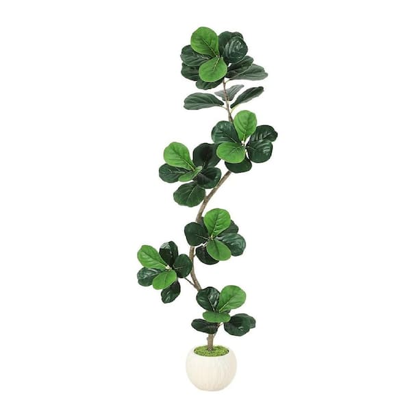 6ft Artificial Fiddle Leaf Fig Tree with White Planter, Faux Plants Indoor with Moss, Fake Rubber Tall Fake Floor Plant