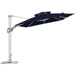 10 ft. 2-Tier Aluminum Squrare Patio Offset Umbrella Cantilever Umbrella, 360° Rotation Devicein Navy Blue