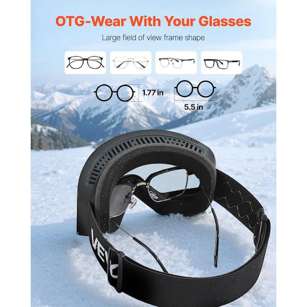 VEVOR Magnetic Cylindrical Ski Goggles, Frameless Silver Mirror