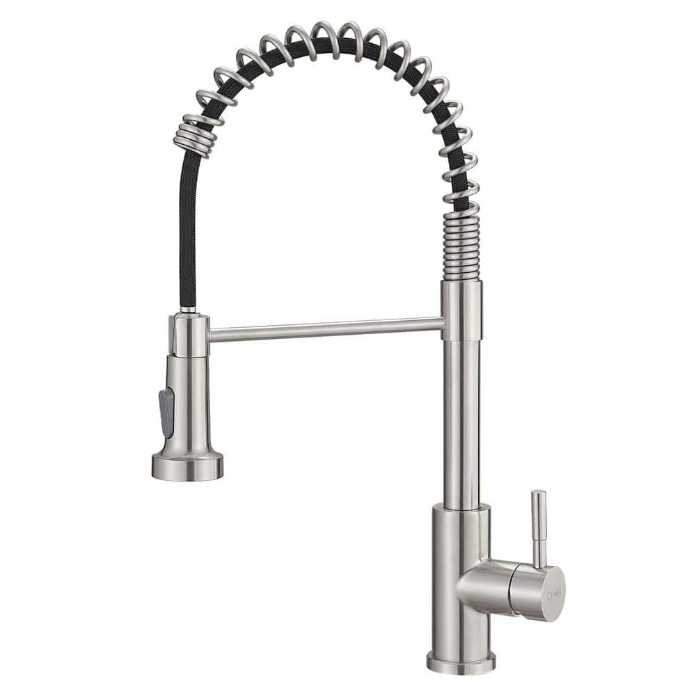 Single Handle Pull Down Sprayer Kitchen Faucet with Advanced Spray 1-Hole Spring Kitchen Sink Faucets in Brushed Nickel -  AIMADI, KI-0139-BN