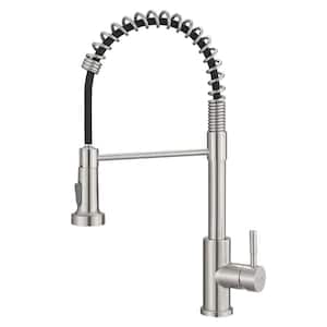 Single Handle Pull Down Sprayer Kitchen Faucet with Advanced Spray 1-Hole Spring Kitchen Sink Faucets in Brushed Nickel