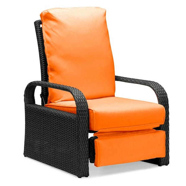 Zeus & Ruta Automatic Adjustable Wicker Outdoor Chaise Lounge with esorange Cushions