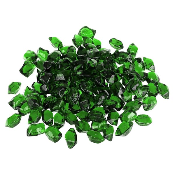 Misopily 1/2 in. 10 lbs. Reflective Polygon Fire Glass Rock for Indoor/Outdoor Gas Fire Pit,Fireplace and Landscape,Emerald Green