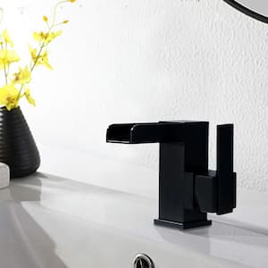Single Hole Single-Handle Waterfall Bathroom Faucet in Matte Black