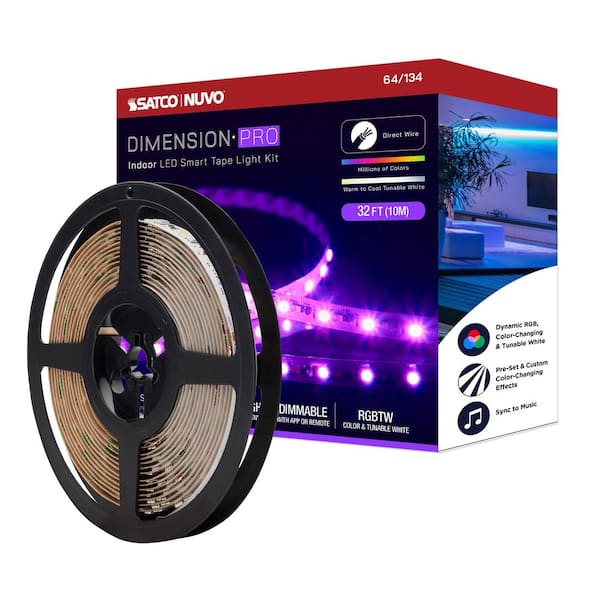 Dimension Pro Indoor 32 ft. Hardwired 30W Dimmable Cuttable RGB Color and Tunable White Integrated LED Strip Light Tape