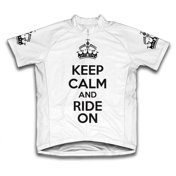 Scudo Unisex X-Small White Keep Calm and Ride on Microfiber Short-Sleeved Jersey