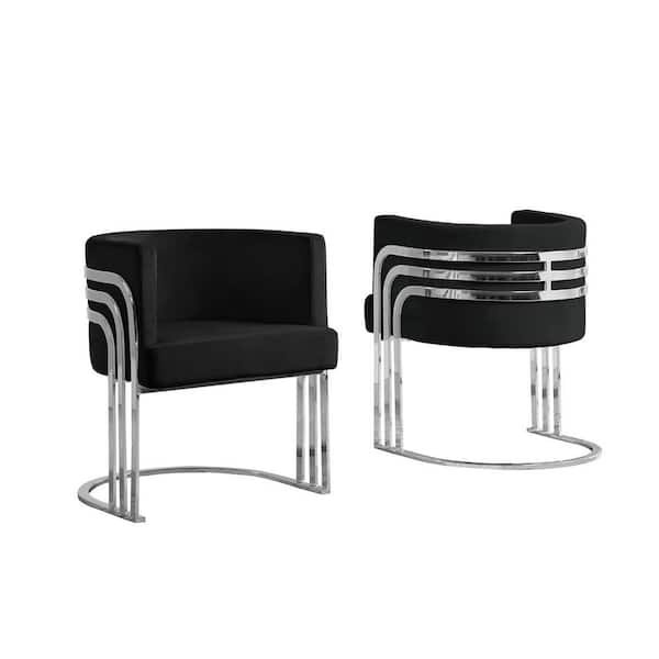 Best Quality Furniture Paty Black Velvet Chrome Upholstered Barrel Chair (Set of 1)