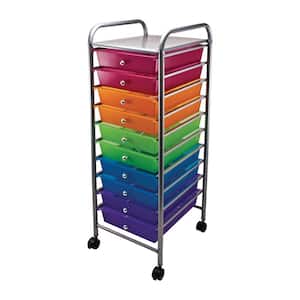 10-Drawer Steel File Organizer Cart in Multi-Colors