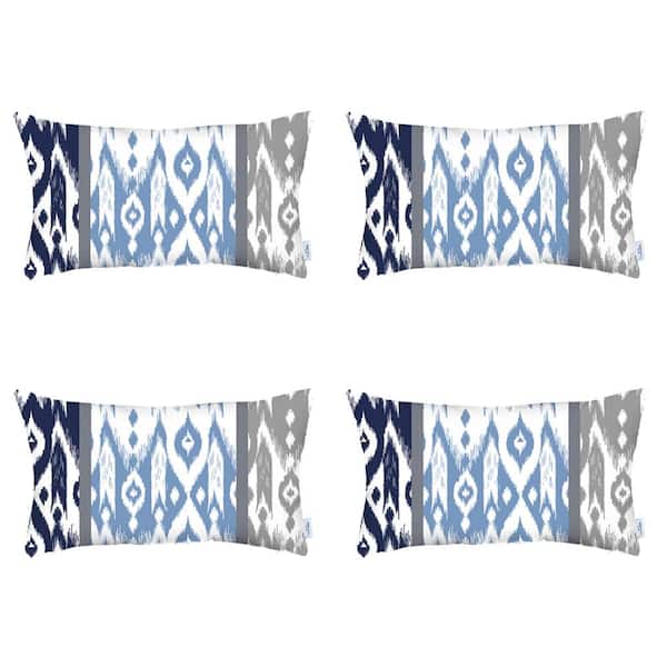 MIKE & Co. NEW YORK Ikat (Set of 4) Blue and Navy Blue Lumbar 12 in. x 20 in. Boho Throw Pillow Covers