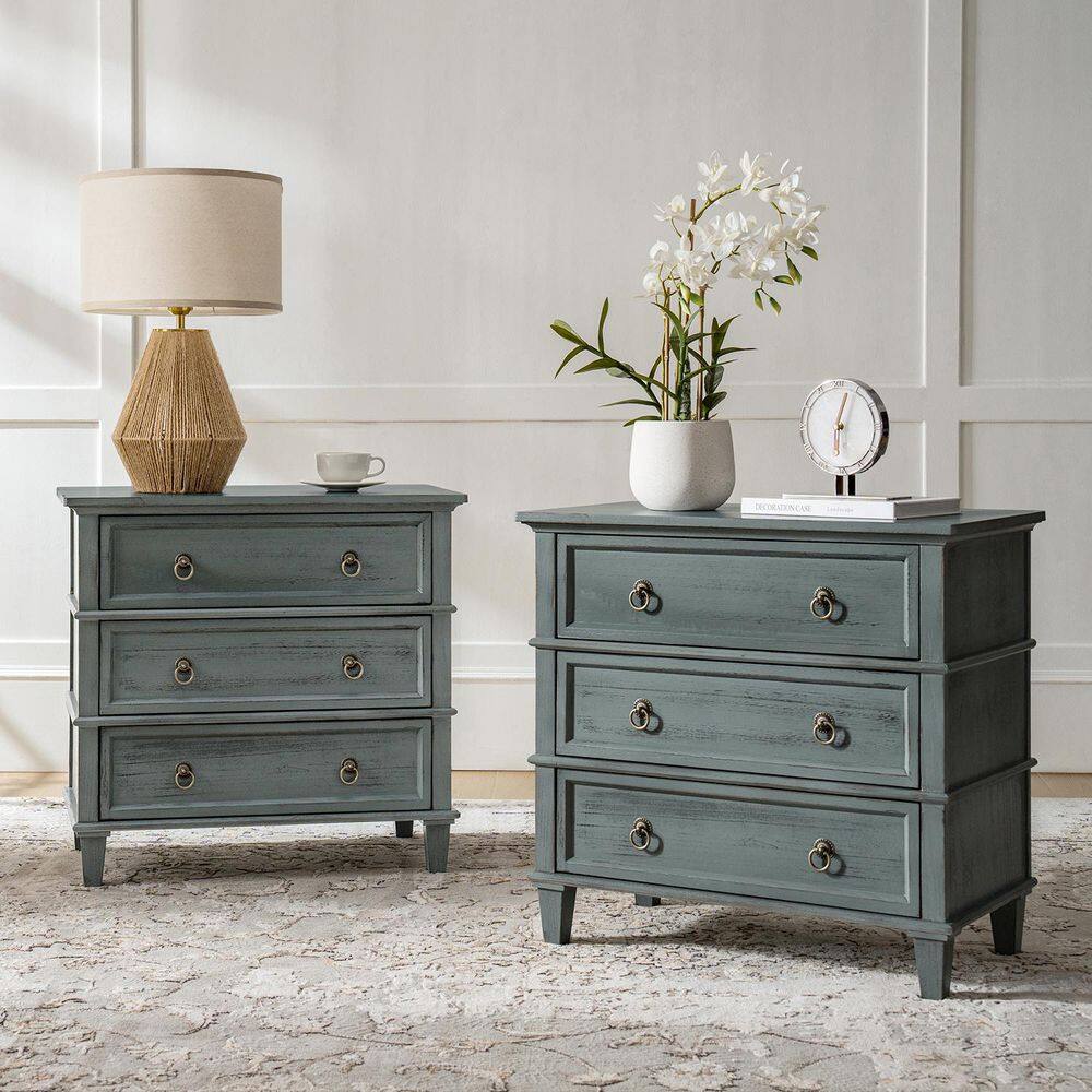Olinto Walnut 3-Drawer 28 in. W Nightstand (Set of 2) - thumbnail 2