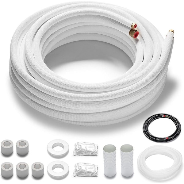 50 ft. Mini Split Line Set, 1/4 in. and 3/8 in. O.D. Copper Pipes Tubing, Thickened PE Insulated Coil Copper Line