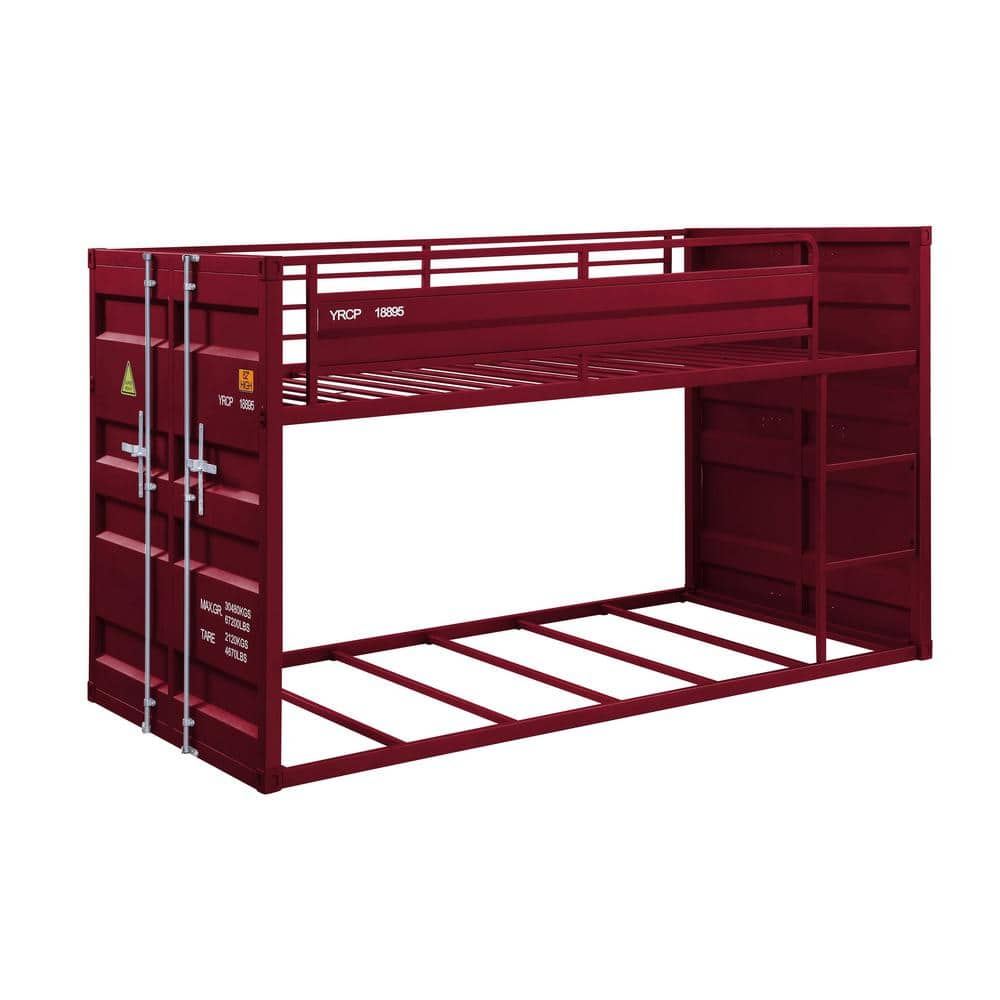 80"Twin/Twin Bunk Bed Cargo Loft and Bunk Bed Red Finish - Acme Furniture: Metal Frame, No Box Spring Needed