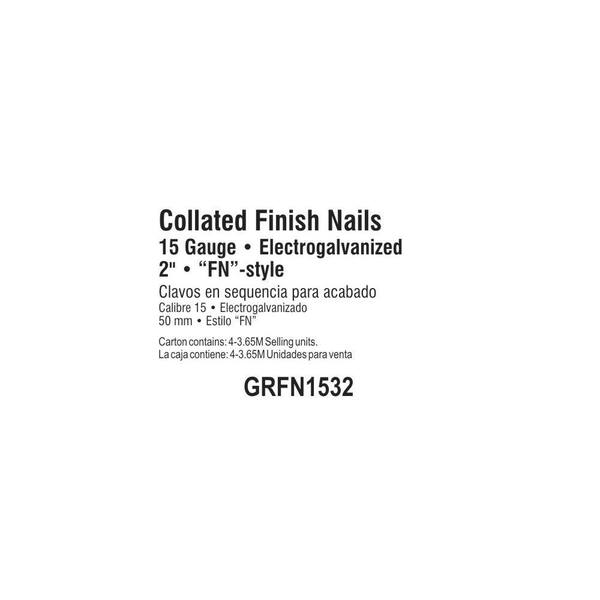 Grip Rite 15 GA Electrogalvanized “FN” Style 2” Inch Collated Finish Nails 1000 